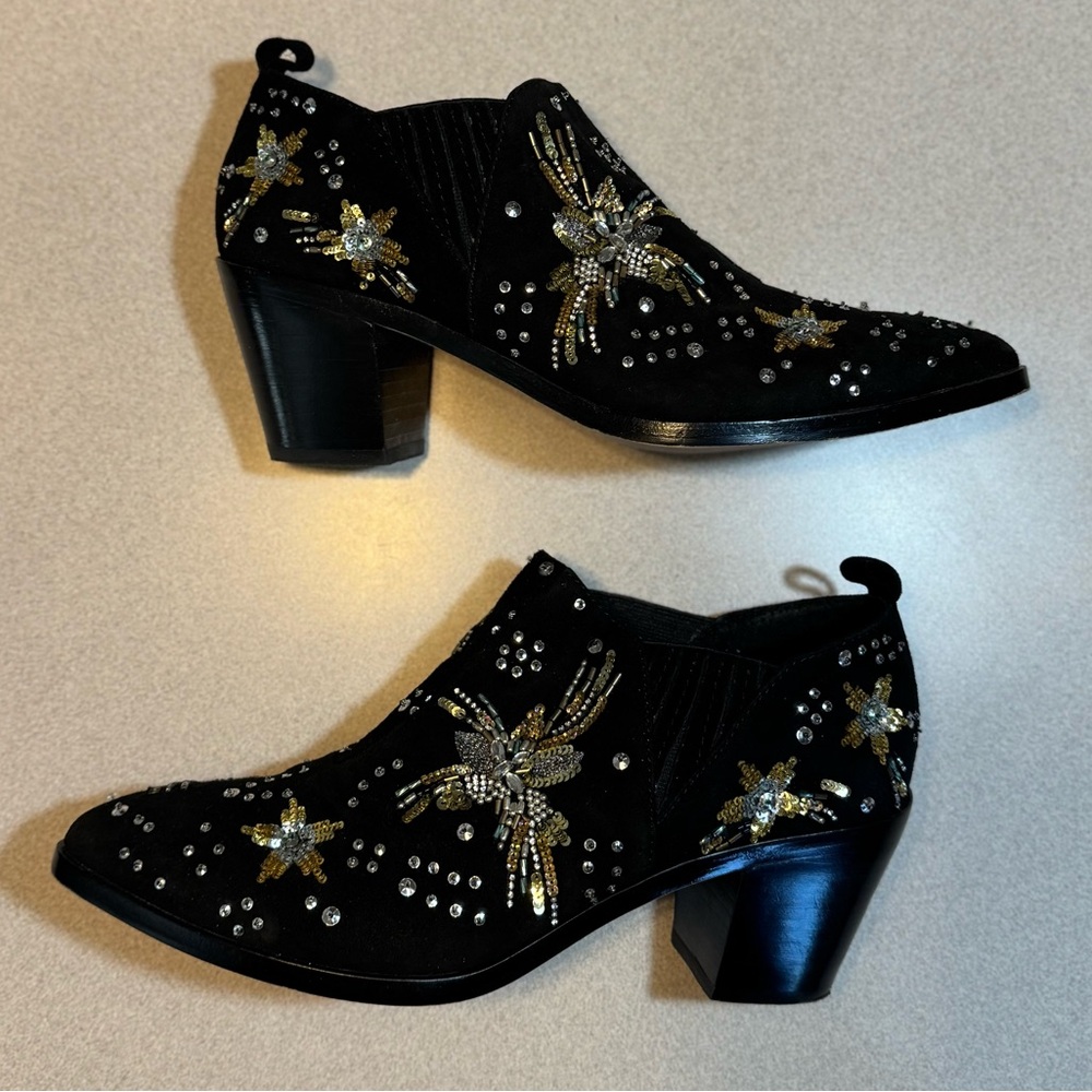 Rebecca Minkoff – “Lucy” Black Suede Leather Embroidered booties - 9.5M